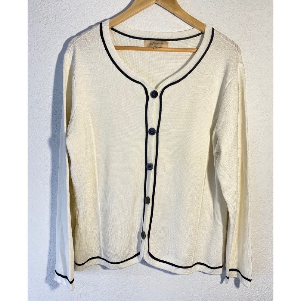 Jones New York Womens Button Down Cardigan Sweater Ivory Black Size XL